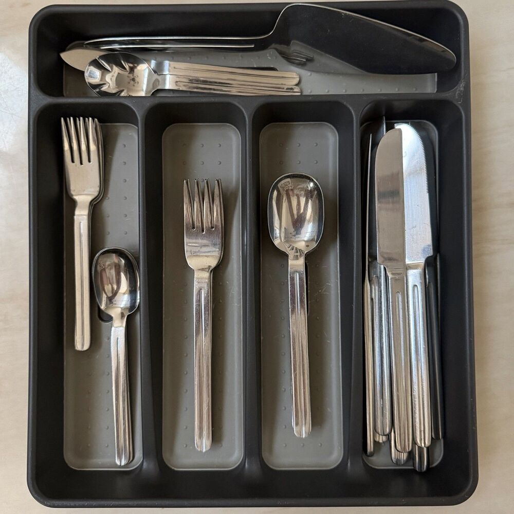 30pc Farberware Celestial Flatware Set Stainless Center Ridge Korea with Tray